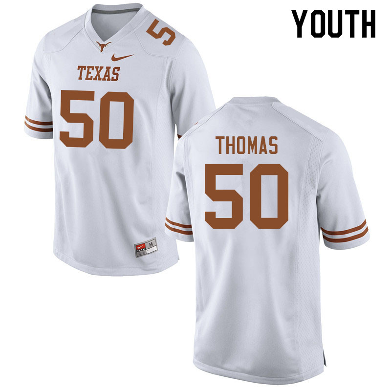 Youth #50 Jordon Thomas Texas Longhorns College Football Jerseys Sale-White
